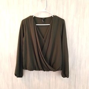 Dark Olive snap front blouse